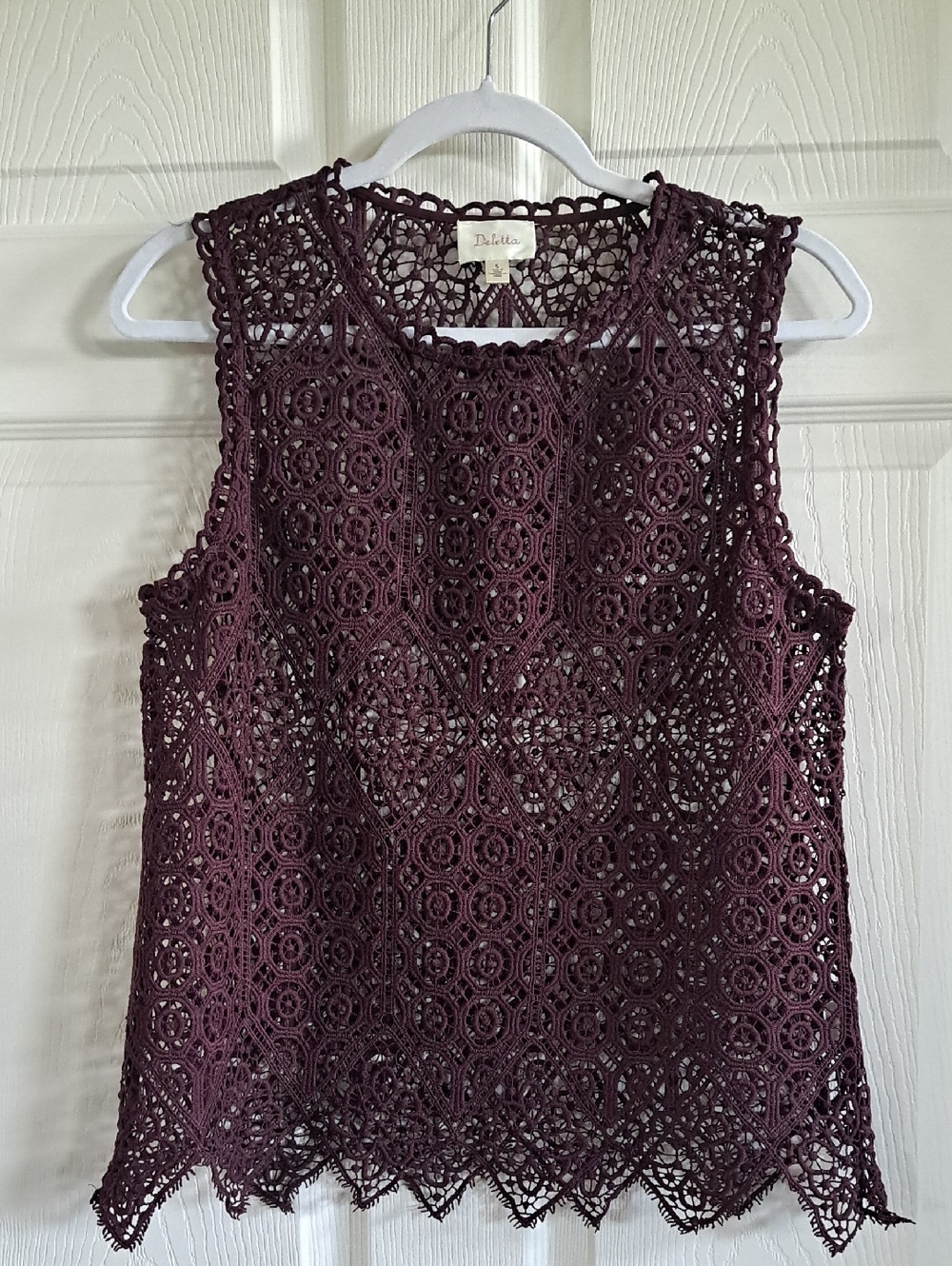Deletta Crochet Lace Sleeveless Tank Boho Romantic Plum Cut Out Layering Top